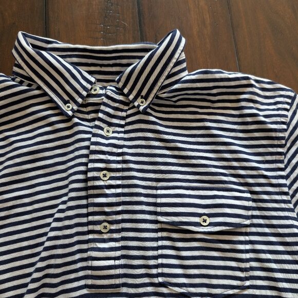 Polo Ralph Lauren Mens X-Large Short Sleeve Polo Shirt Striped Dark Blue White - Picture 3 of 5